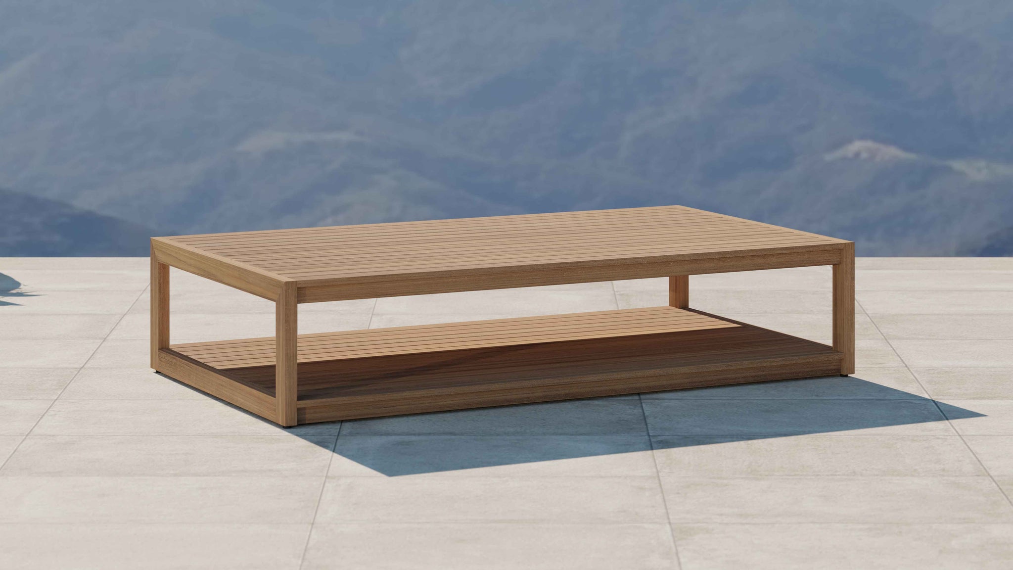 The Buckingham Teak Outdoor Lounge Furniture Rectangular Coffee Table Front Angled View