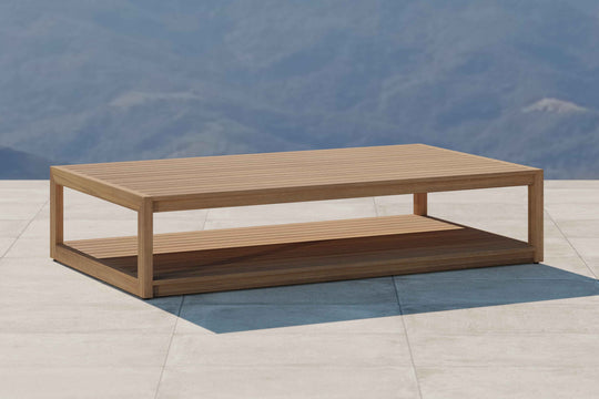 The Buckingham Teak Outdoor Lounge Furniture Rectangular Coffee Table Front Angled View