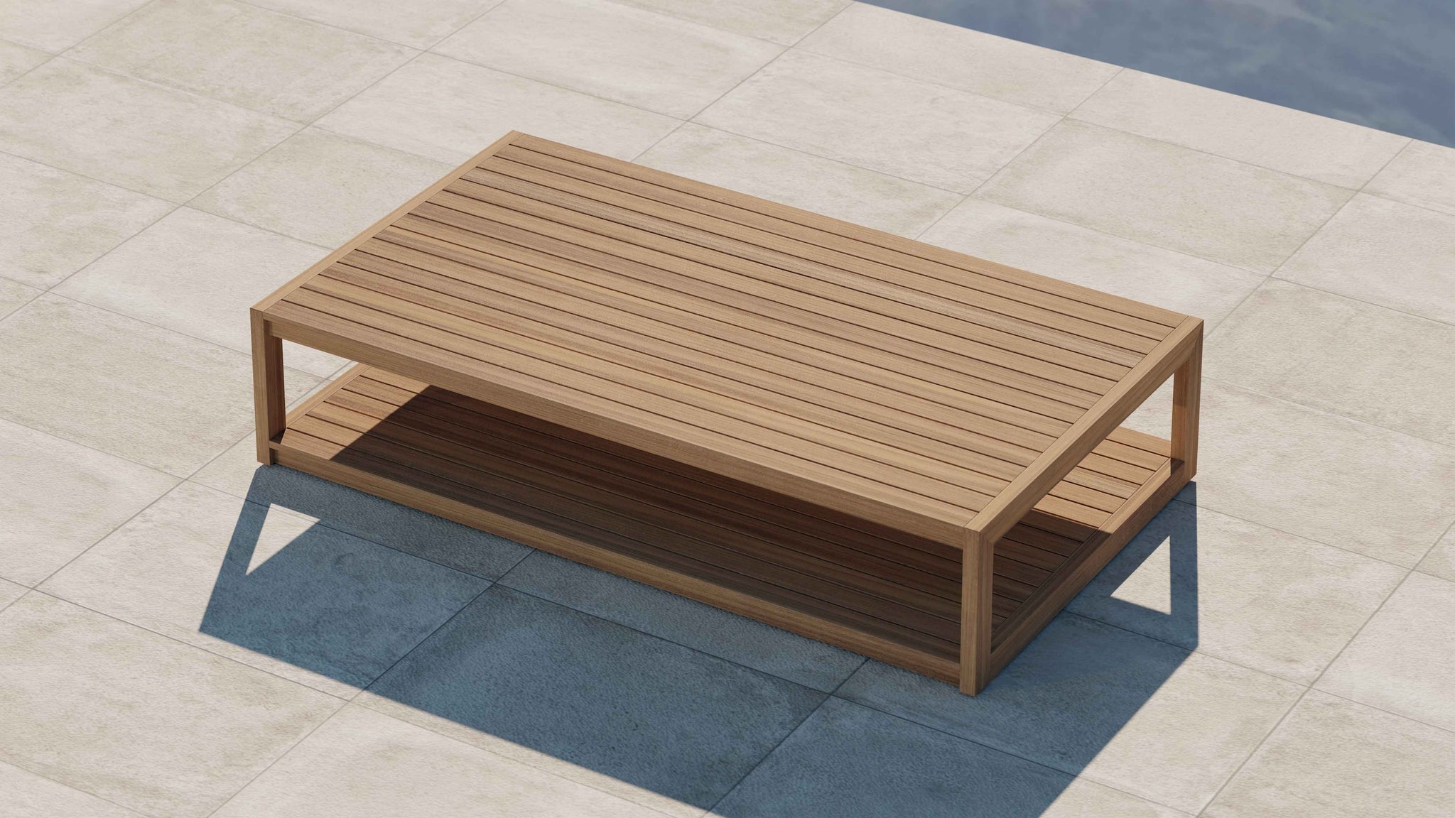 The Buckingham Teak Outdoor Lounge Furniture Rectangular Coffee Table Overhead Perspective