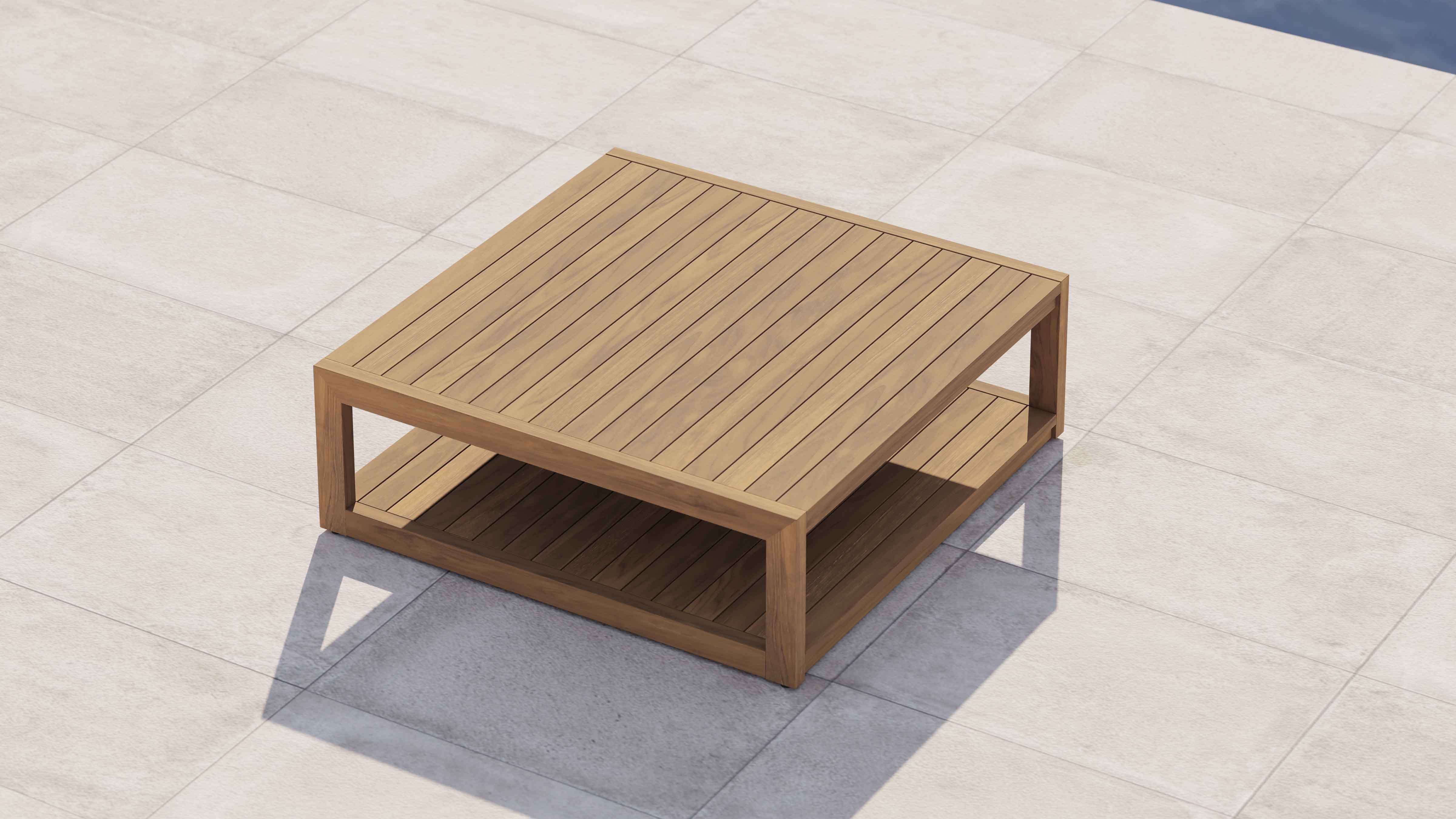 Buckingham Teak Square Coffee Table with Shelf Overhead Perspective