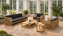 Teak Buckingham 3 Seat, 2 Seat Sofa and Lounge Chair with Square Side Table & Rectangular Coffee Table