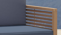 Our Buckingham lounge furniture with Cornflower back cushion and Navy seat cushion