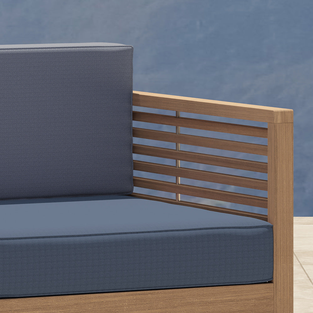 Our Buckingham lounge furniture with Cornflower back cushion and Navy seat cushion