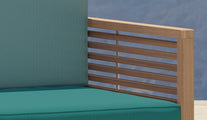Our Buckingham lounge furniture with  Sky back cushion and Teal seat cushion