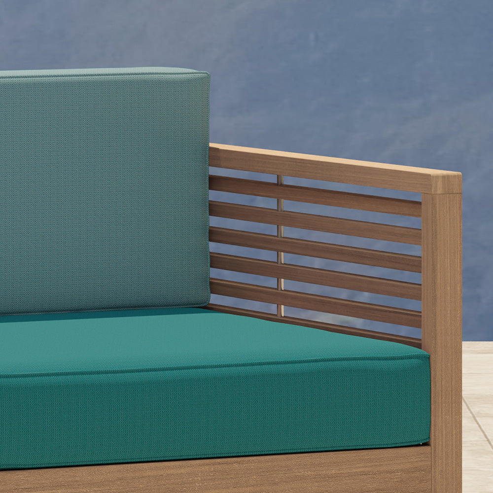 Our Buckingham lounge furniture with  Sky back cushion and Teal seat cushion