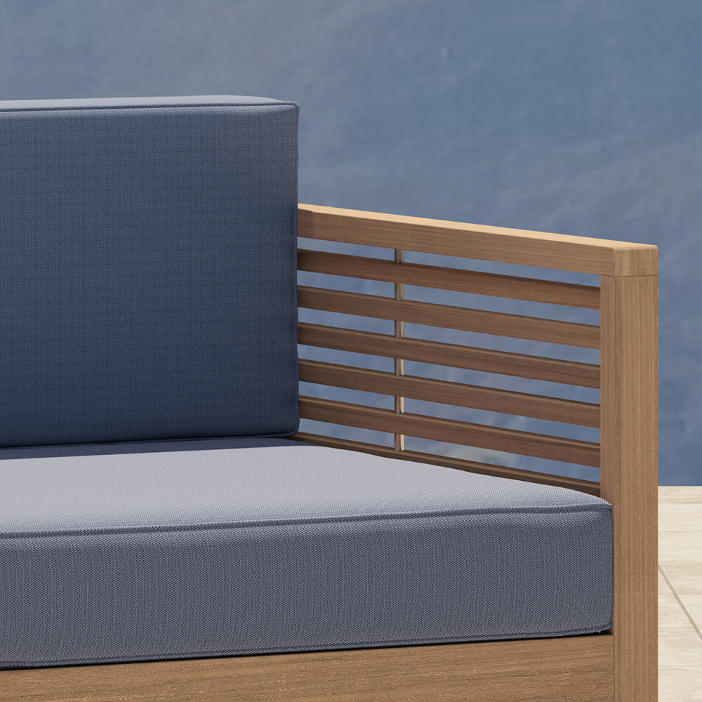 Our Buckingham lounge furniture with  Navy back Cushion and Cornflower seat cushion