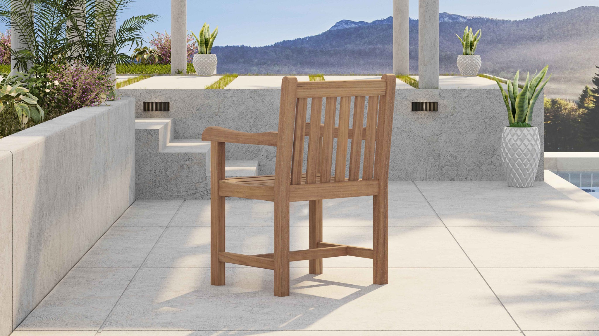 Salisbury Teak Garden Carver Chair Rear Angled View