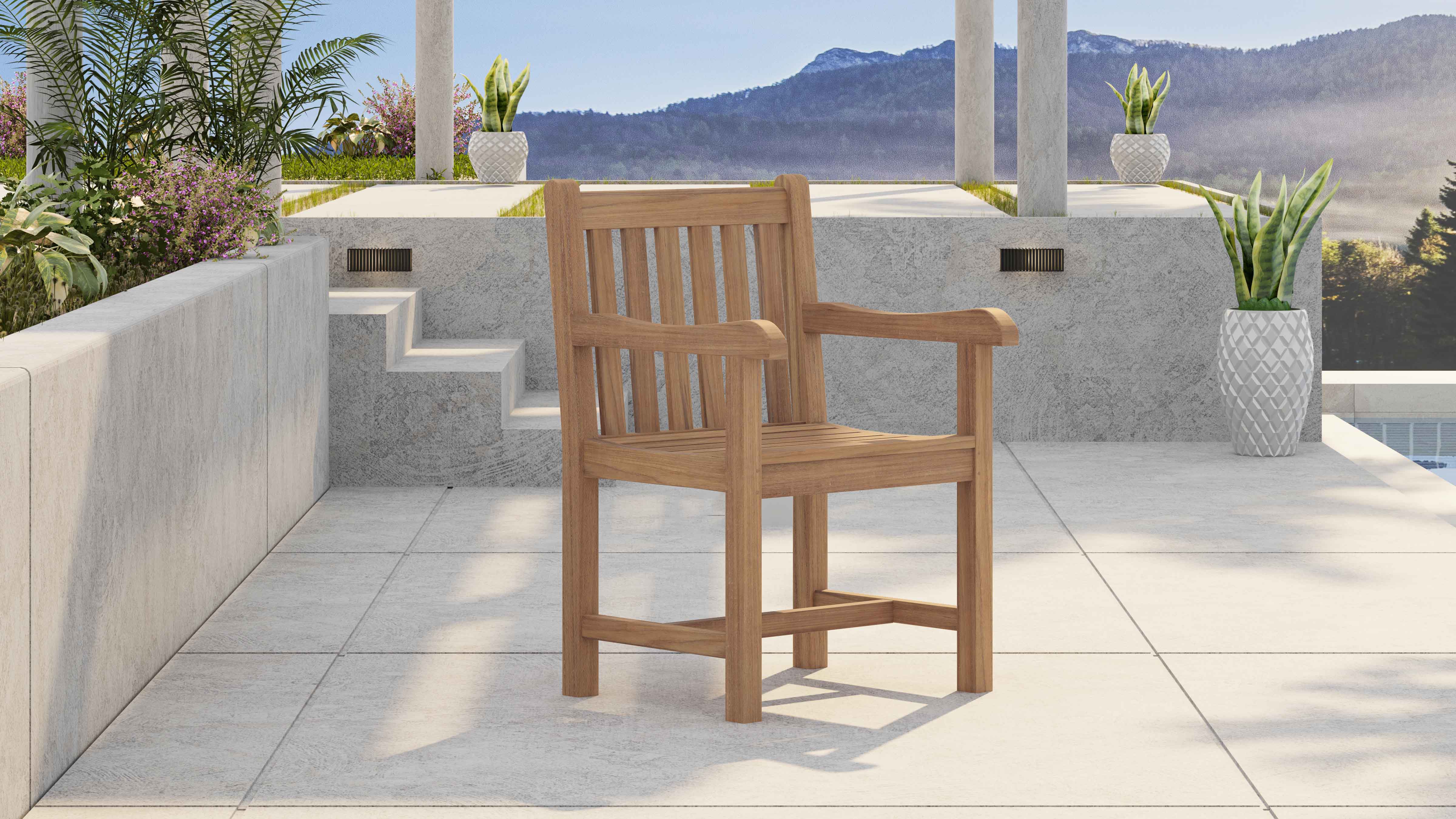 Salisbury Teak Garden Carver Chair Front Angled View