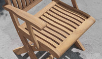 Ripon Folding Teak Garden Carver Chair with Arms Showing Seat Detail