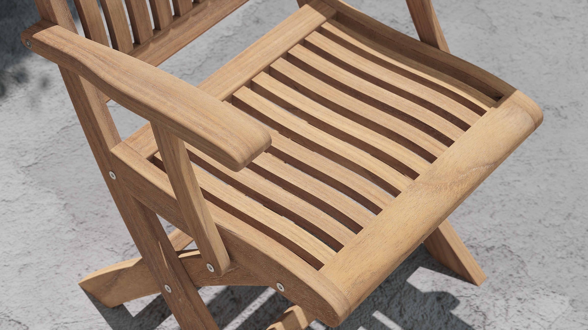 Ripon Folding Teak Garden Carver Chair with Arms Showing Seat Detail