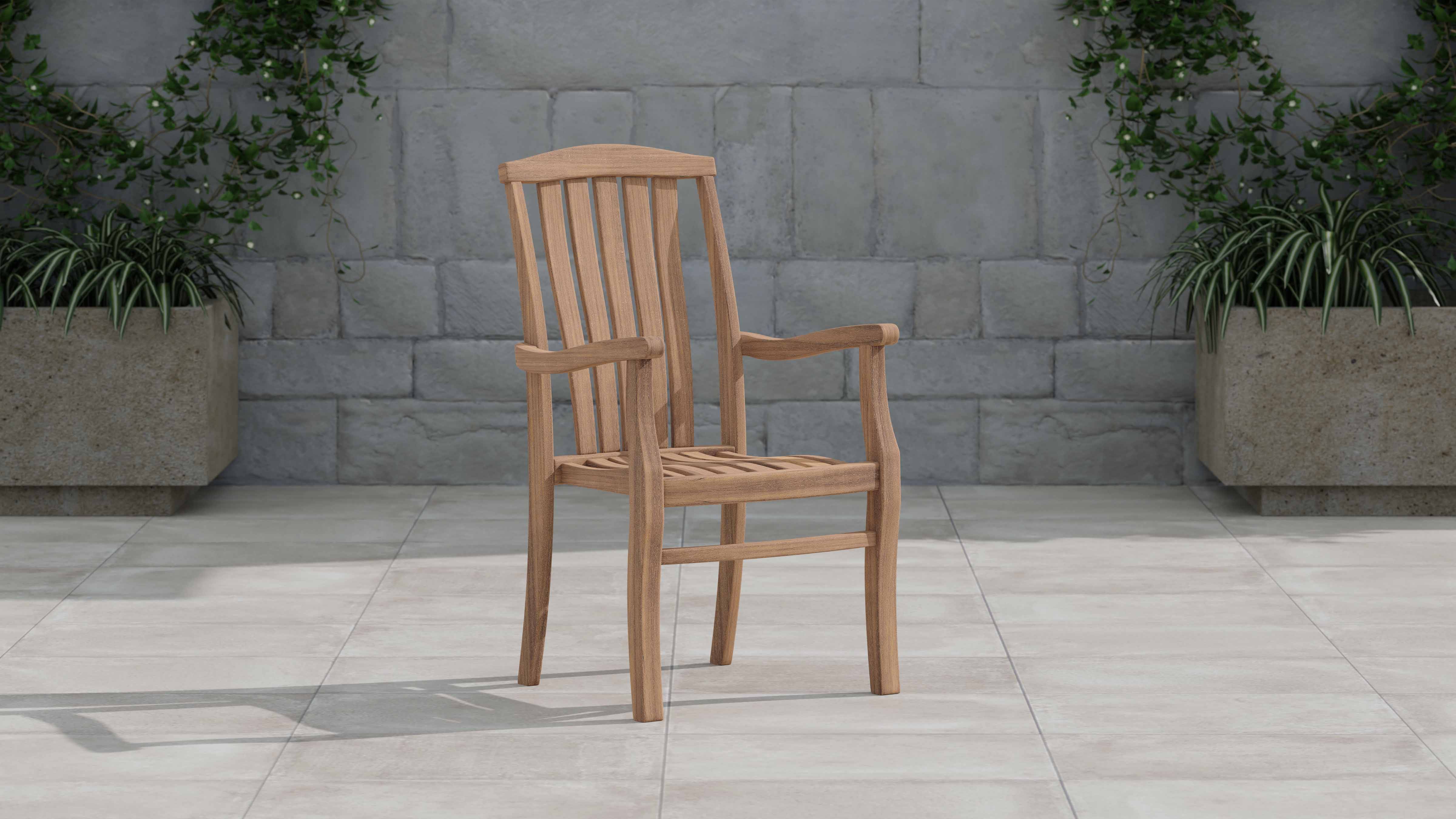 Dorchester Teak Carver Garden Chair with Arms Front Angled View