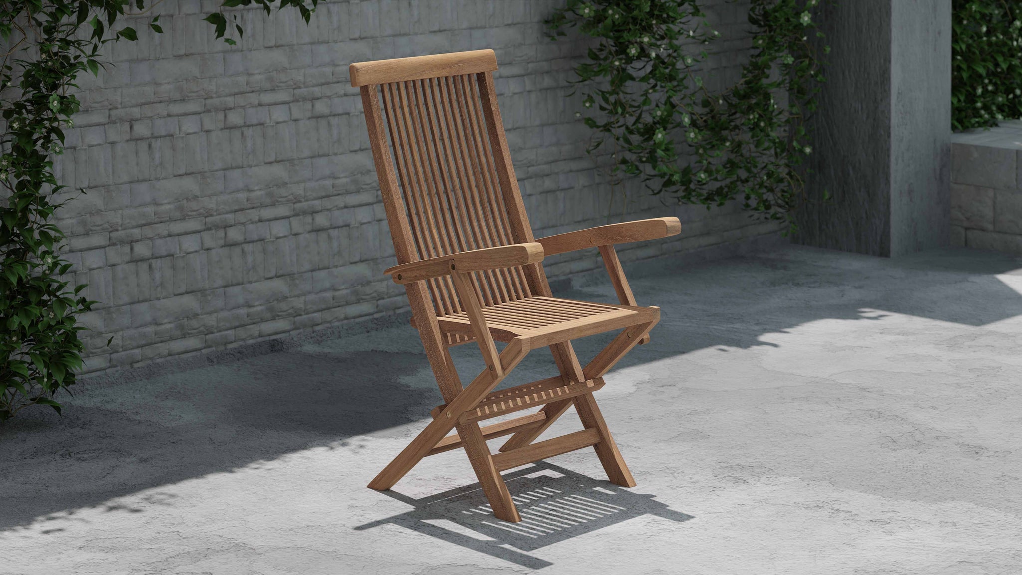 Lincoln Teak Garden Chair Carver with Arms Side Front View