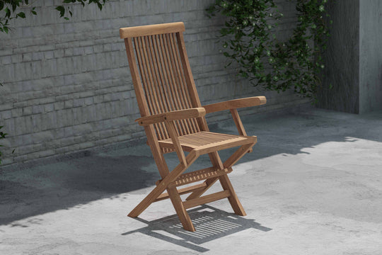 Lincoln Teak Garden Chair Carver with Arms Side Front View