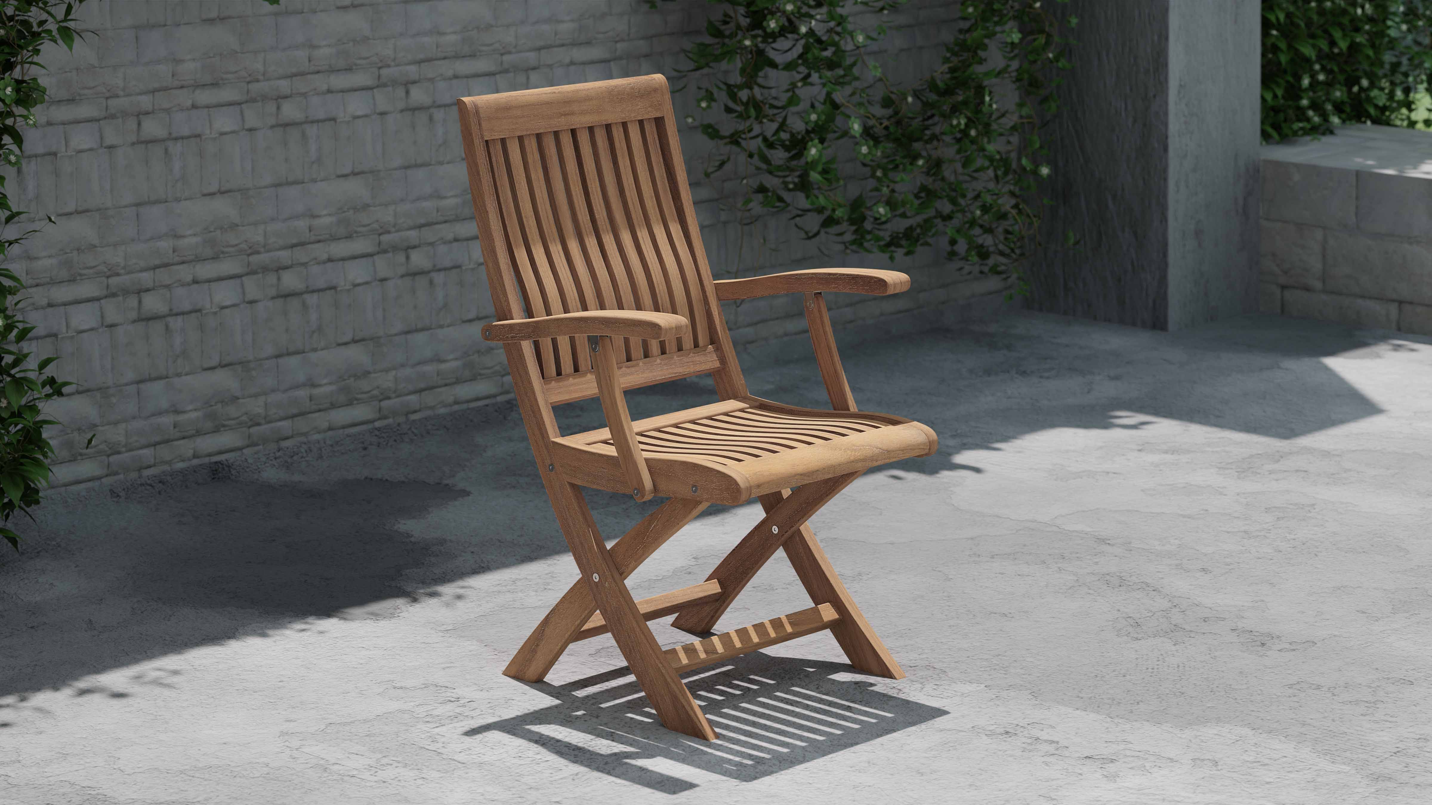 Ripon Folding Teak Garden Carver Chair with Arms Front Side View