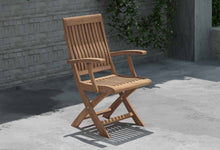 Ripon Folding Teak Garden Carver Chair with Arms Front Side View