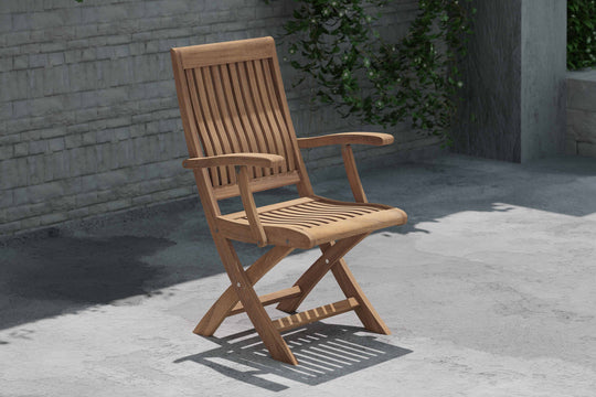 Ripon Folding Teak Garden Carver Chair with Arms Front Side View