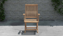 Ripon Folding Teak Garden Carver Chair with Arms Front View