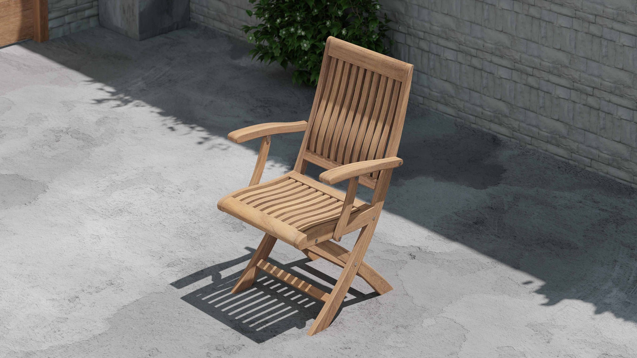 Ripon Folding Teak Garden Carver Chair with Arms Overhead Perspective