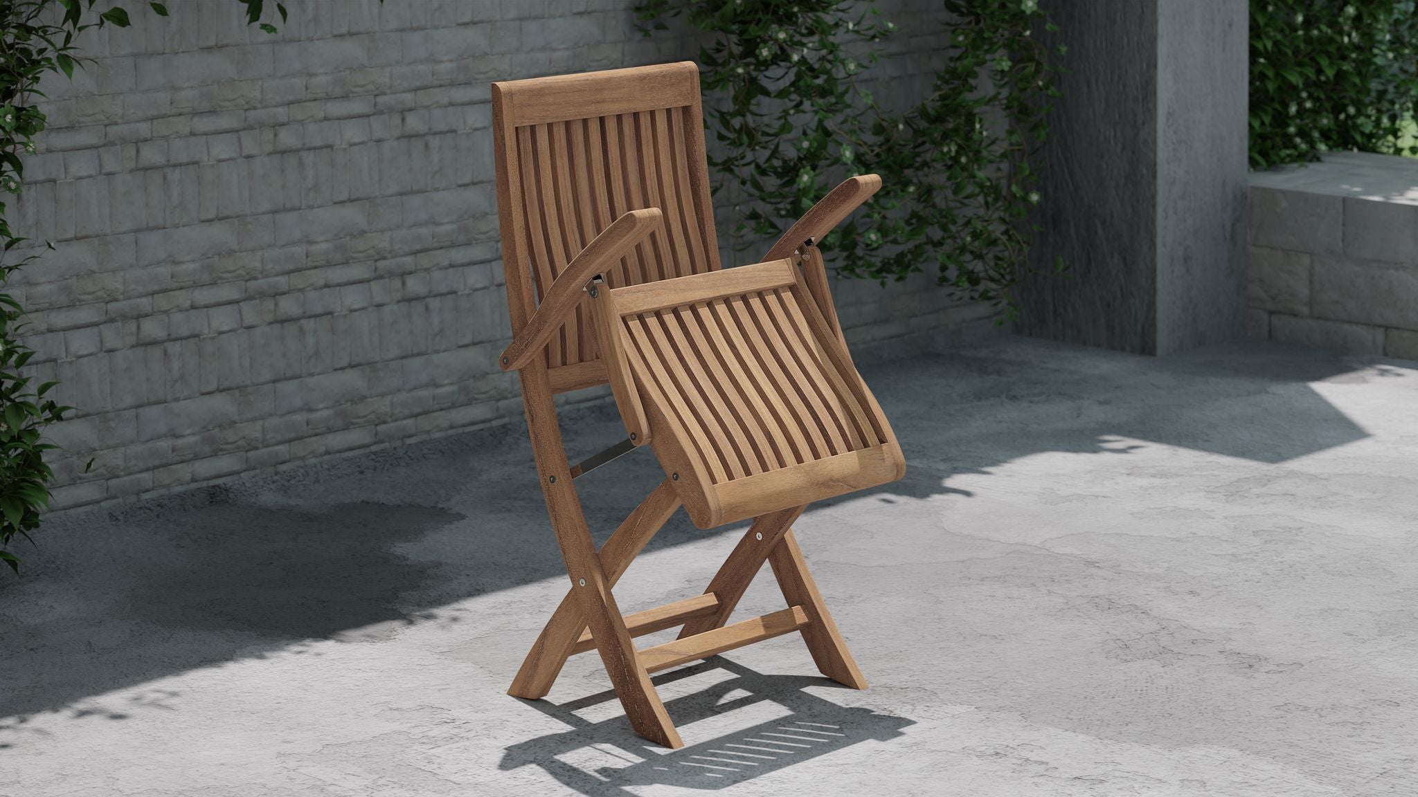 Ripon Folding Teak Garden Carver Chair with Arms Shown Semi Folded