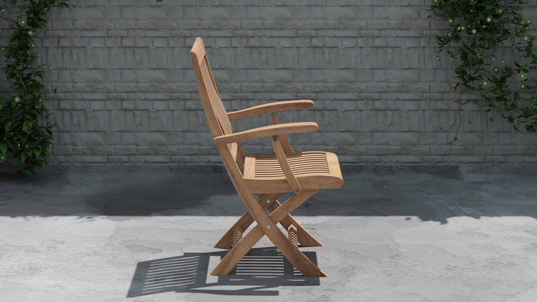 Ripon Folding Teak Garden Carver Chair with Arms Side View