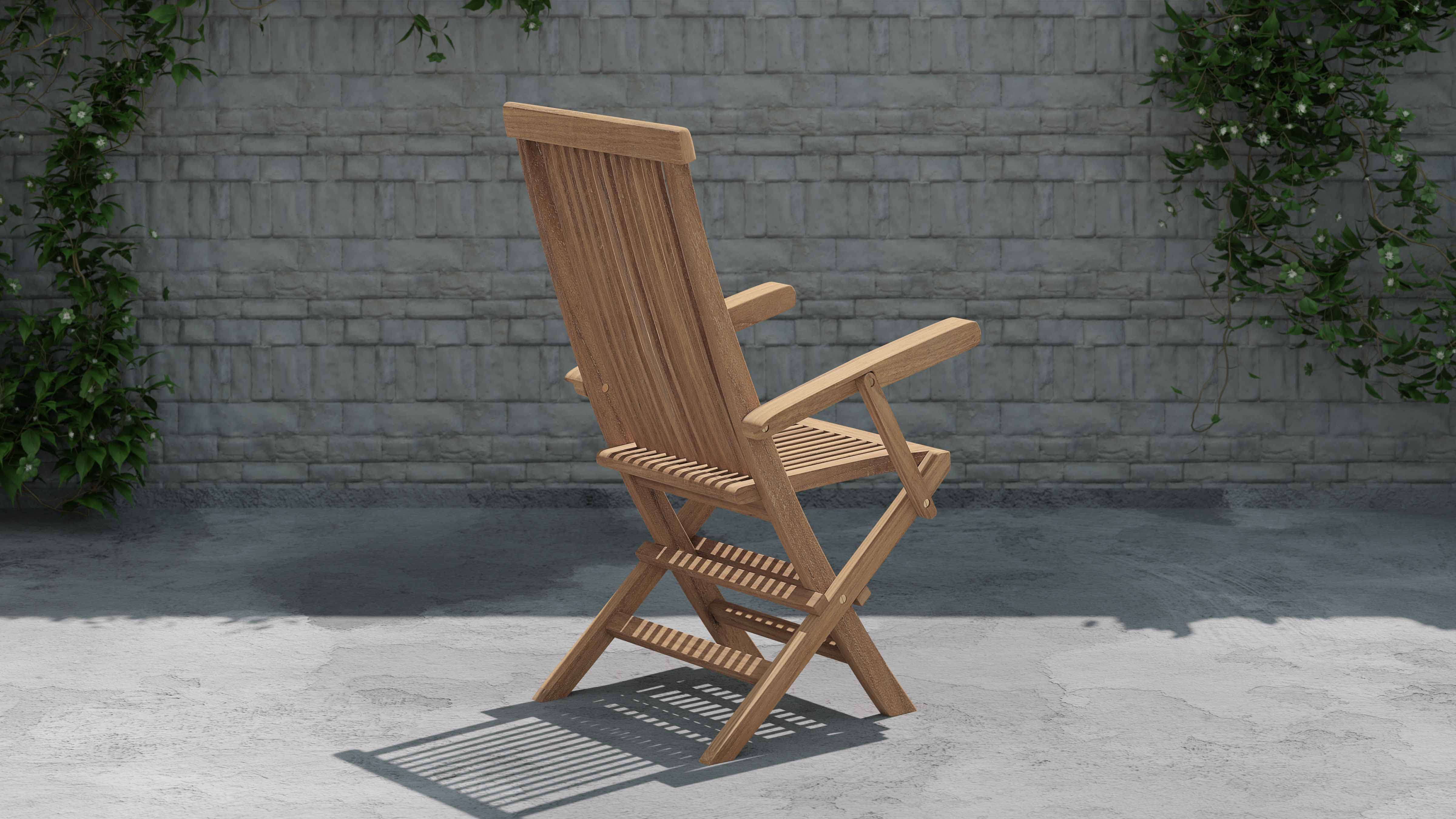 Lincoln Teak Garden Chair Carver with Arms Side View from Back