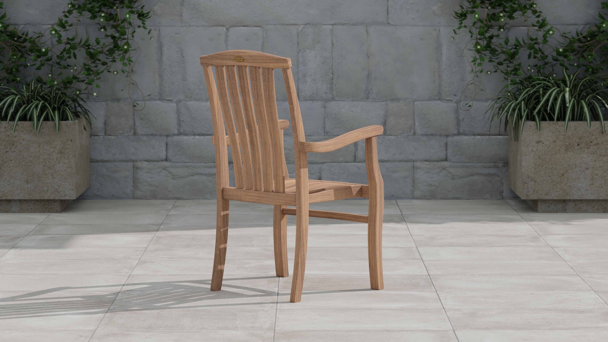 Dorchester Teak Carver Garden Chair with Arms Rear Angled View