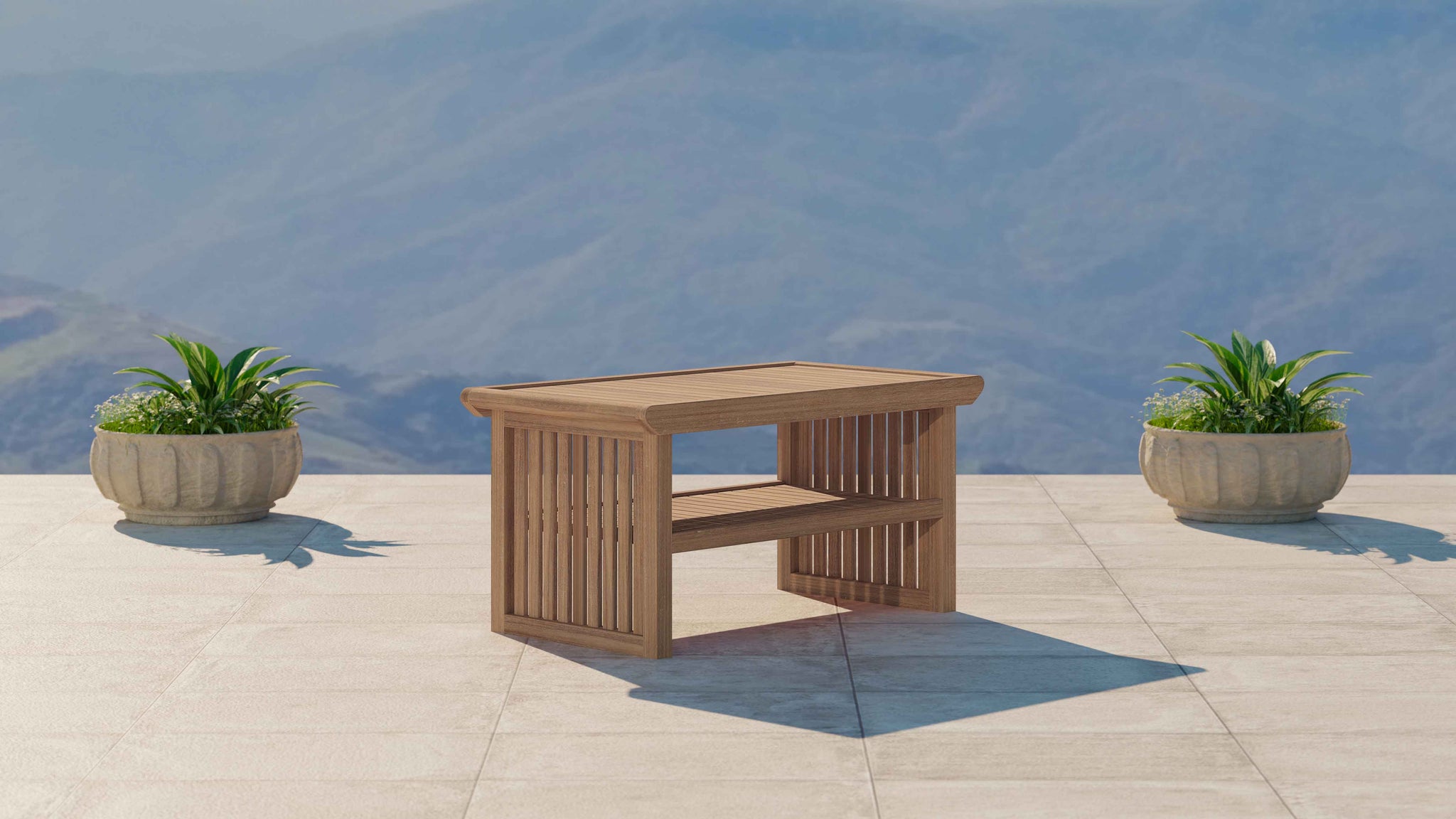 Teak Ascot Outdoor Coffee Table Front Angled View