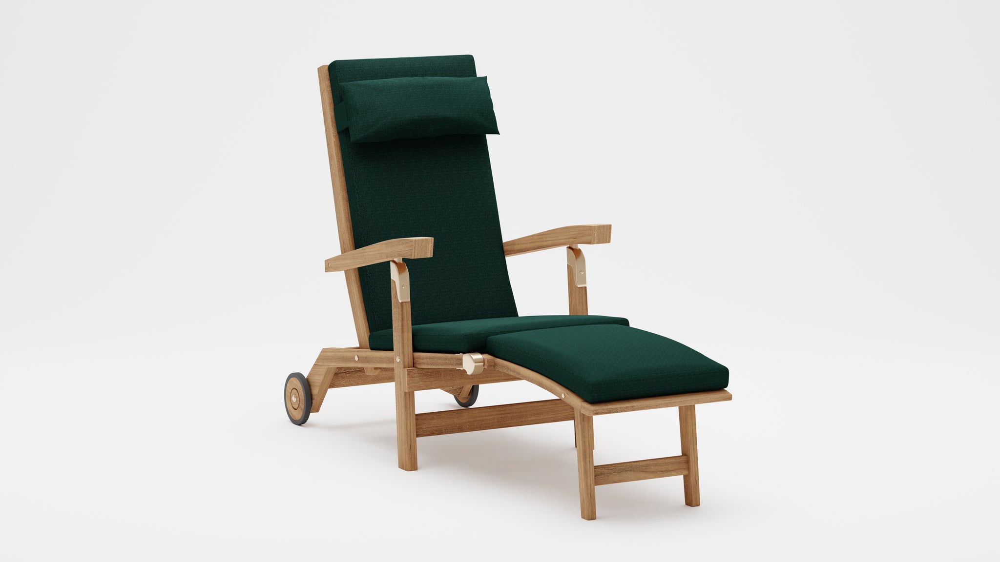 Teak Deluxe Steamer Chair with Green Cushion