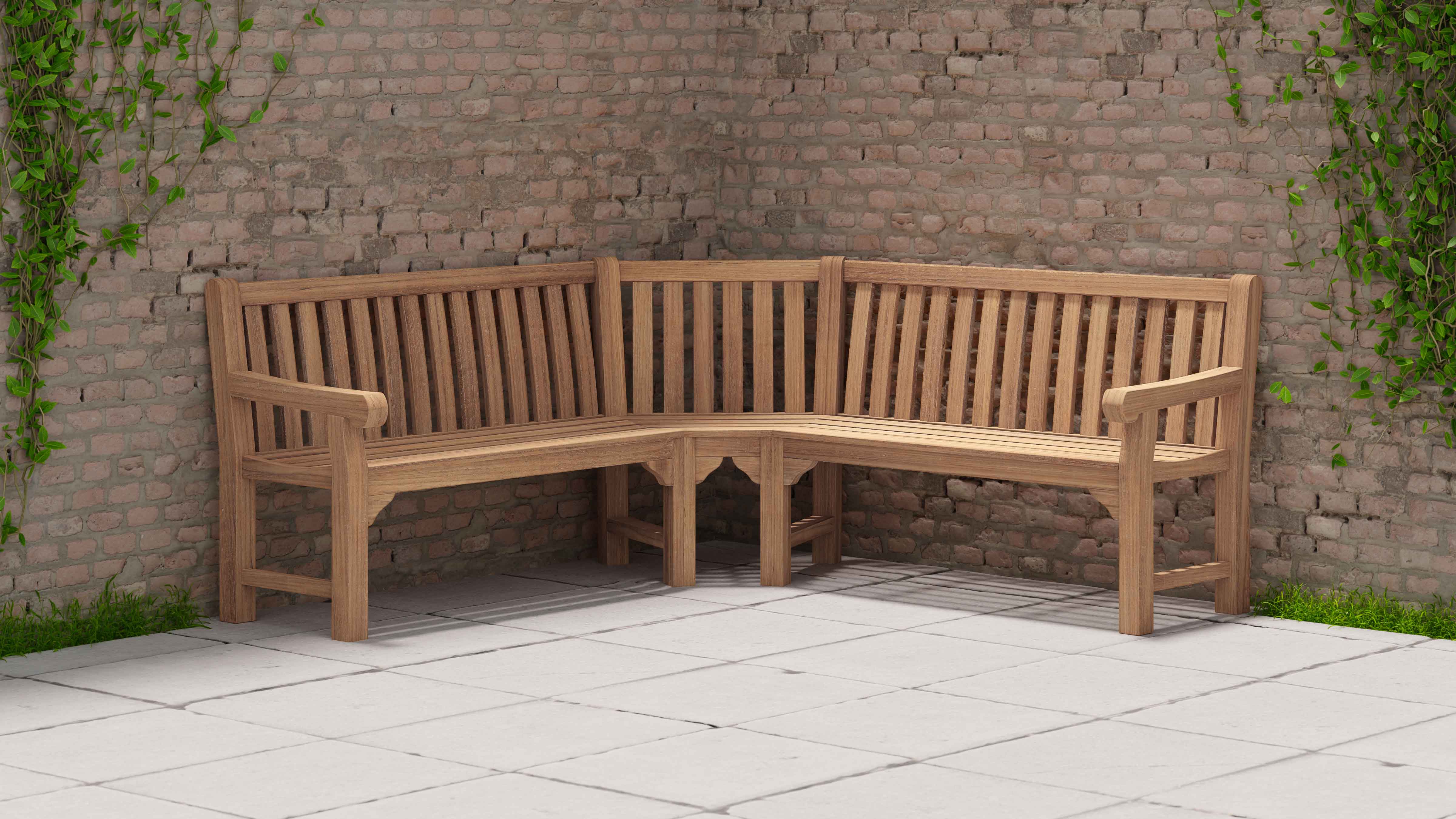 Salisbury Teak Corner Garden Bench Front View