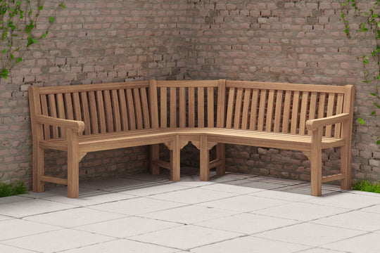 Salisbury Teak Corner Garden Bench Front View