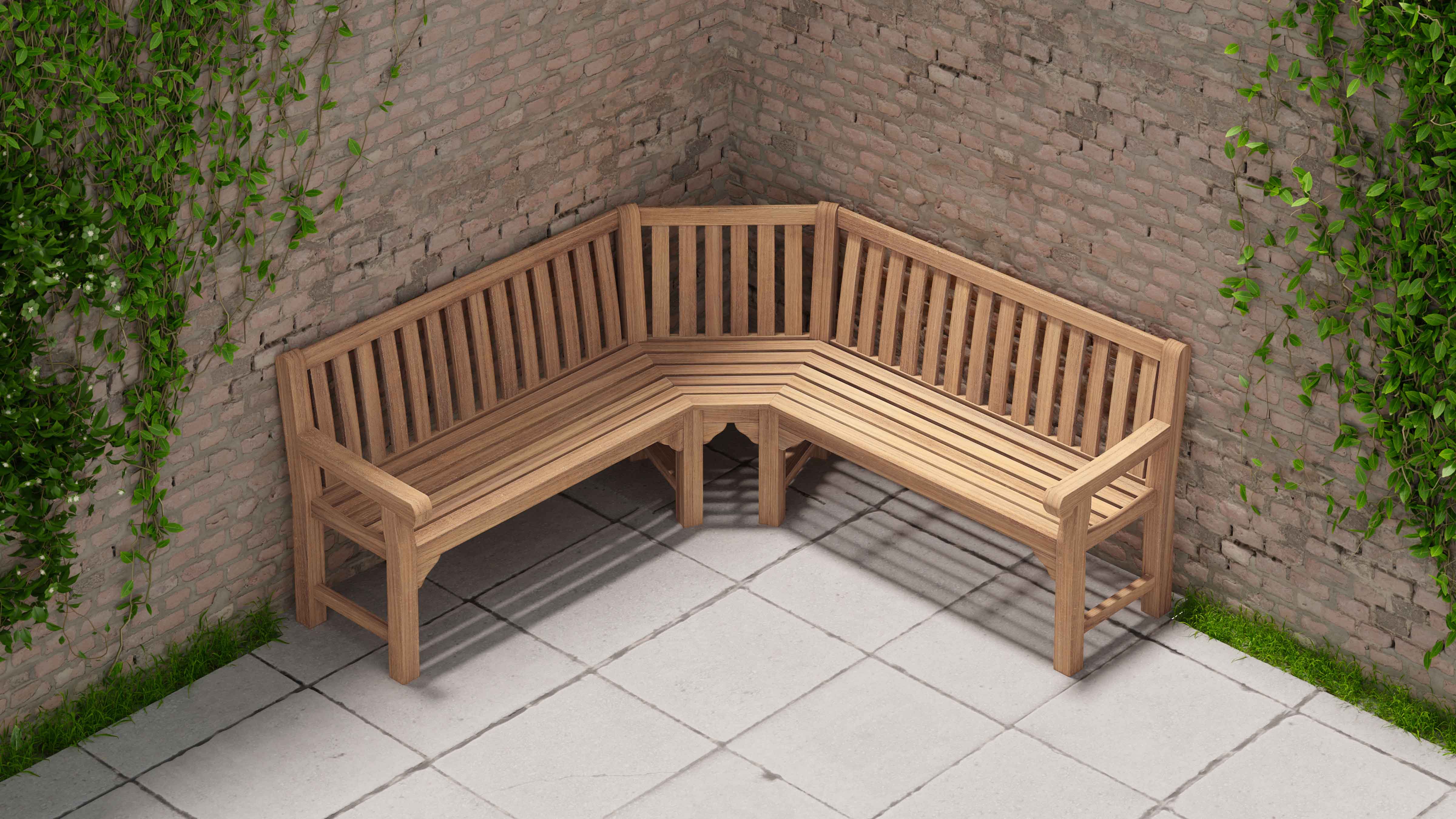 Salisbury Teak Corner Garden Bench Alternative Overhead Perspective