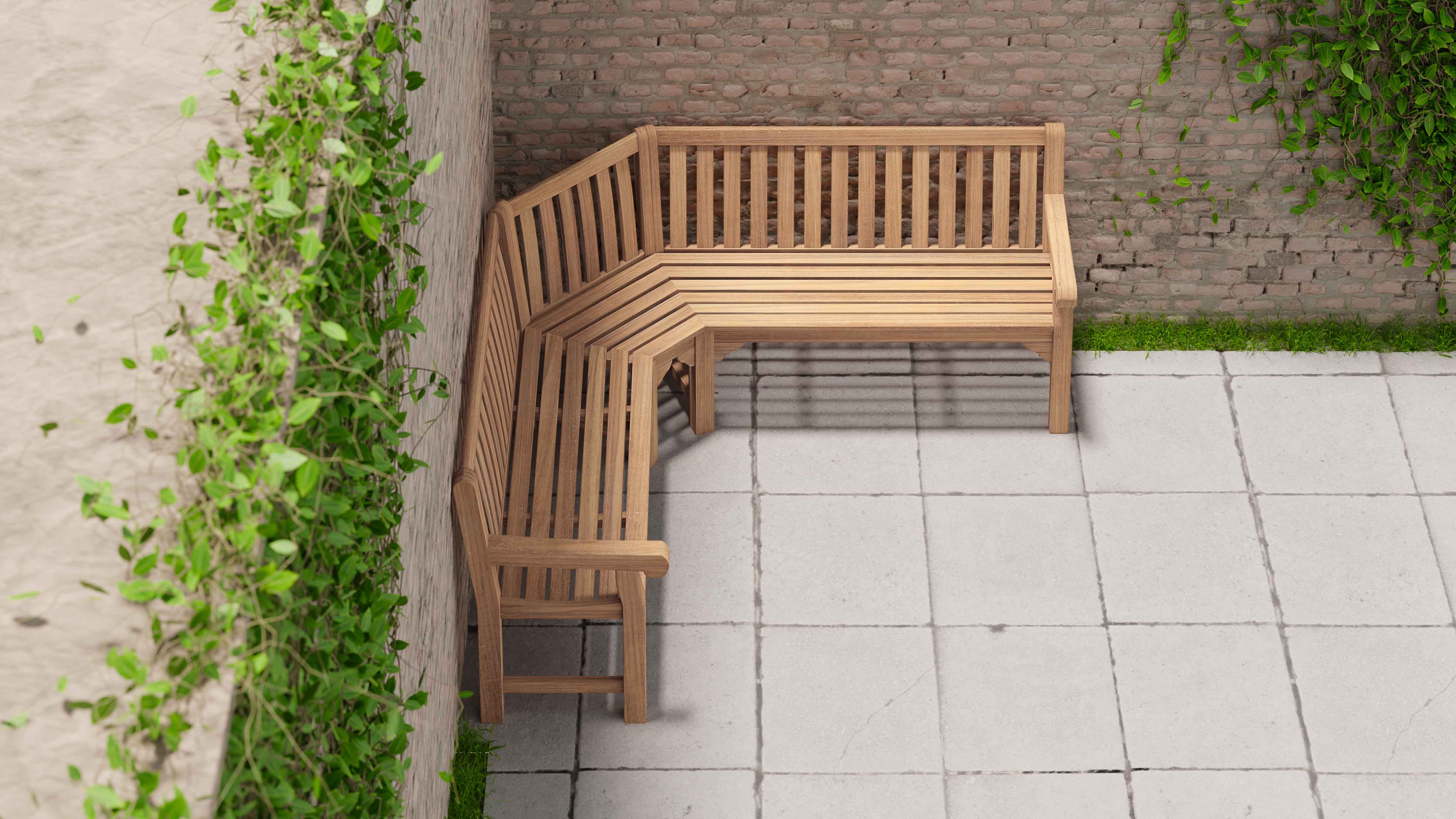 Salisbury Teak Corner Garden Bench Overhead View