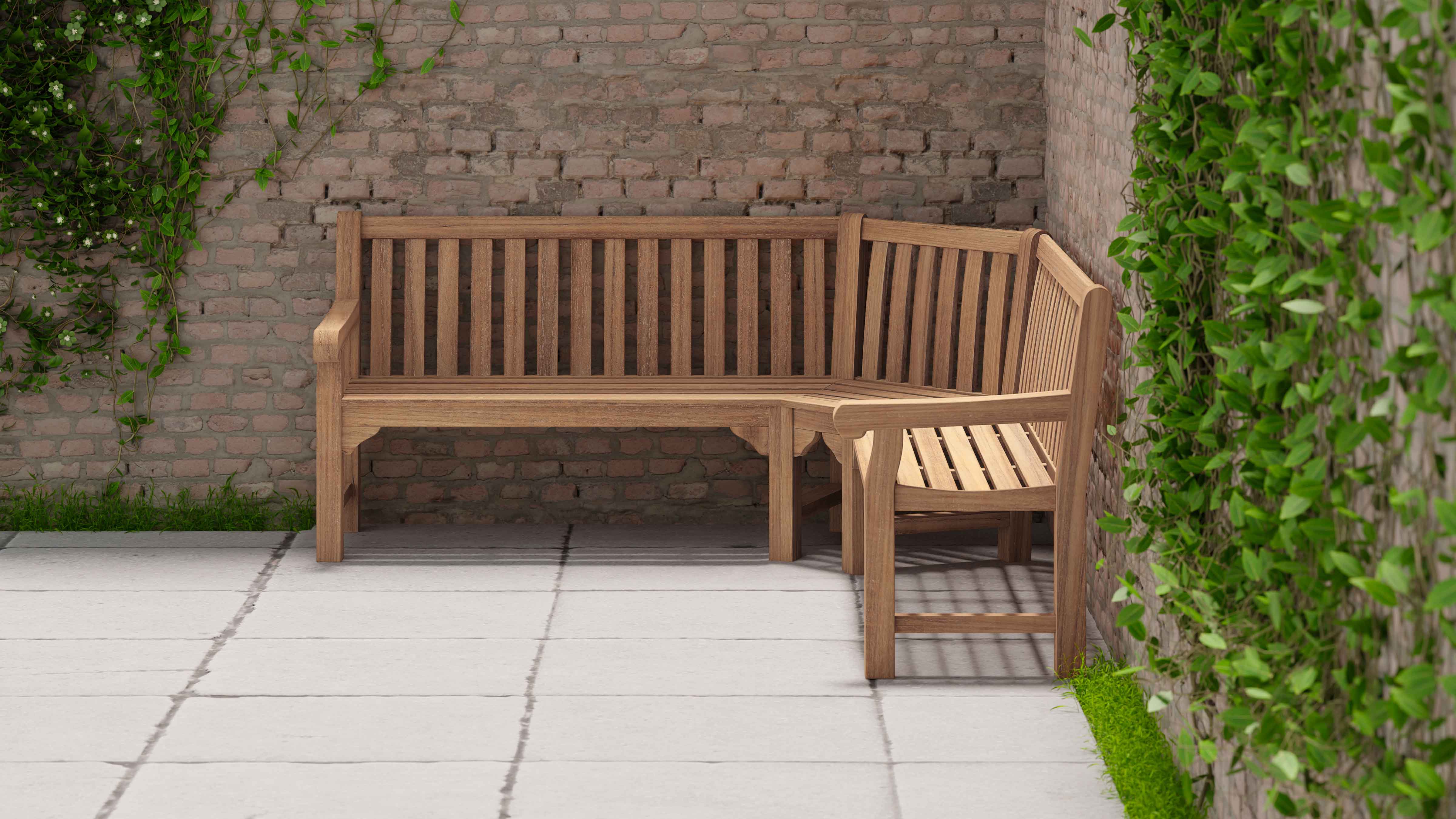 Salisbury Teak Corner Garden Bench Side View