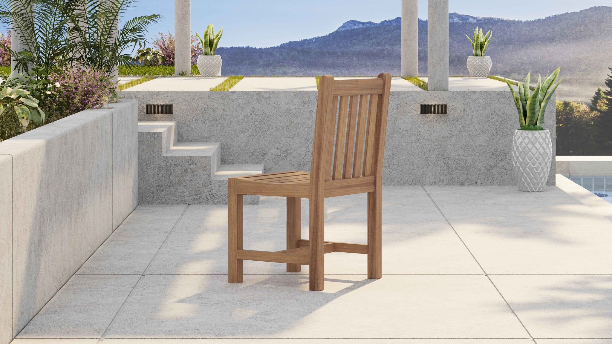 Salisbury Teak Carver Garden Dining Chair Rear Angled View