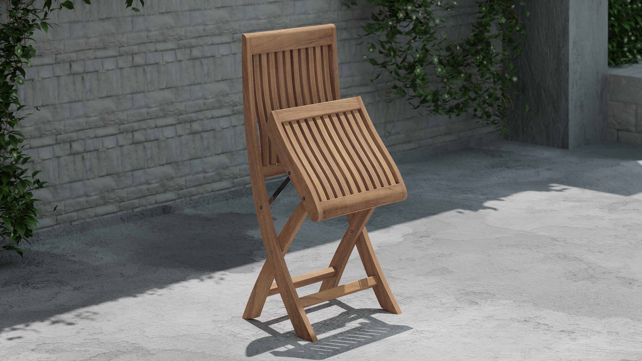 Ripon Teak Garden Dining Chair Shown Semi Folded