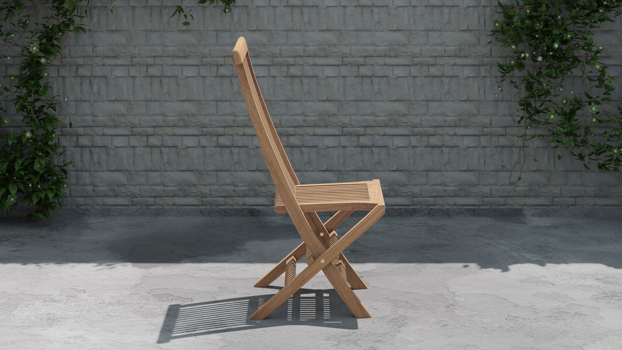 Lincoln Folding Teak Garden Dining Chair Side View