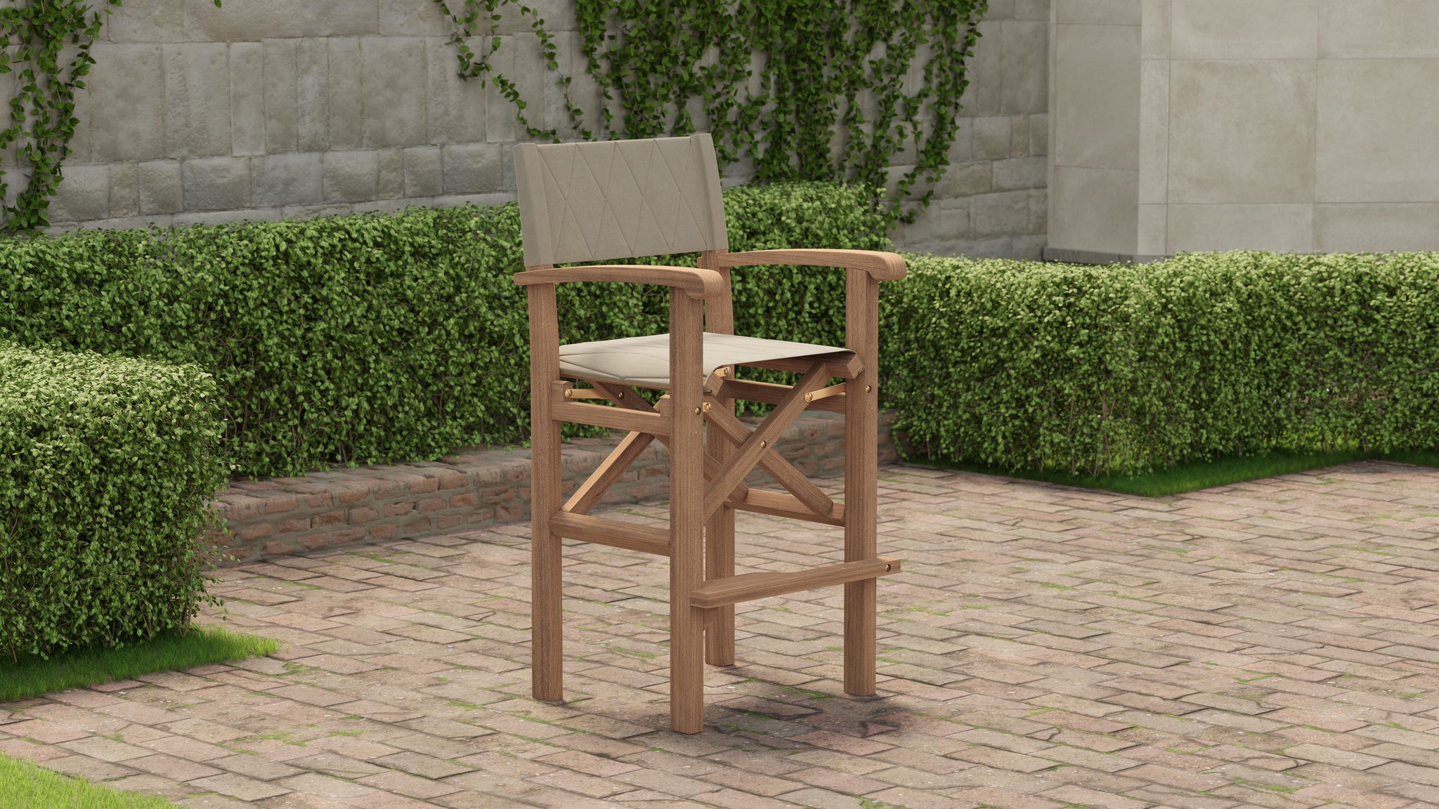 Teak Directors Bar Chair Front Angled View