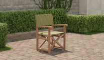 Folding Teak Directors Chair in Green Leaf Front Side View