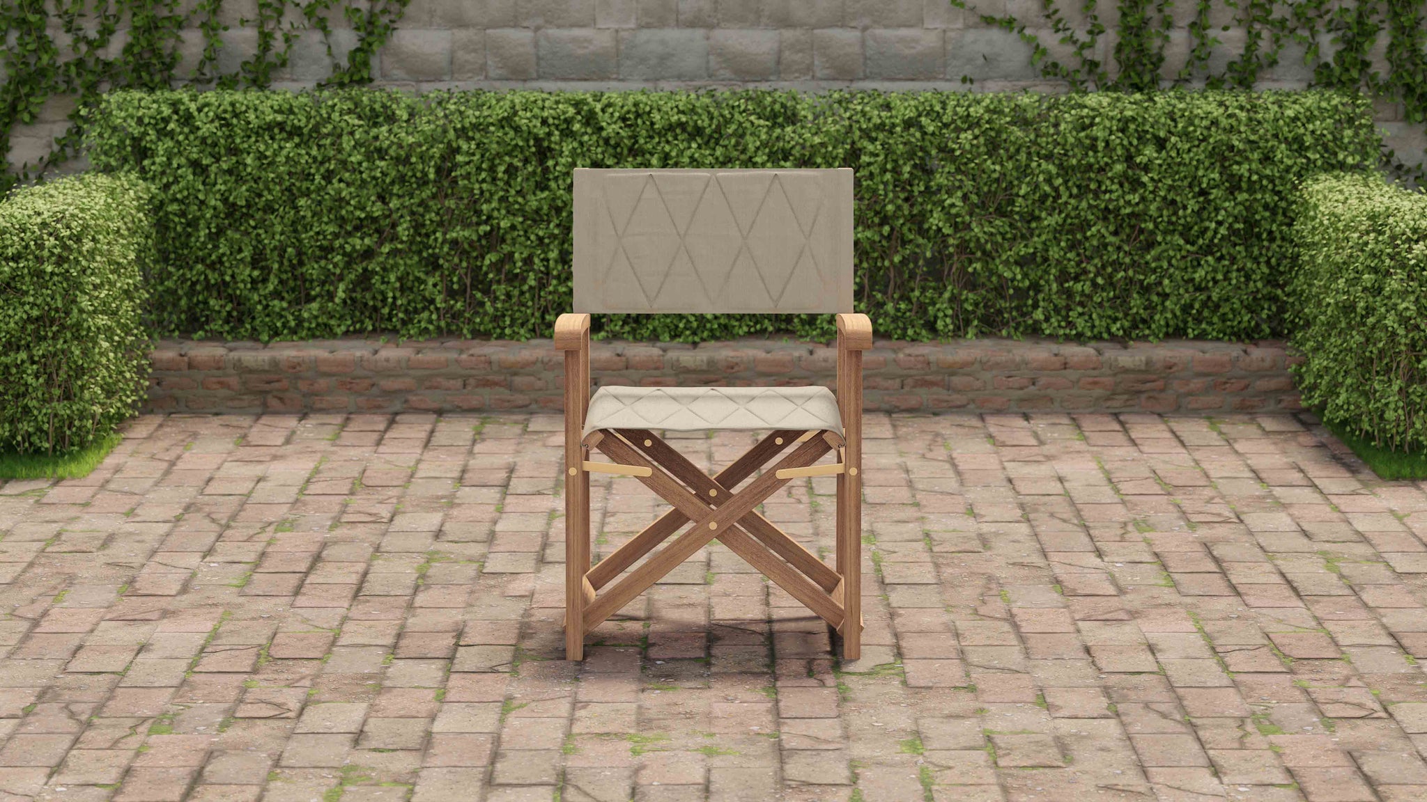 Folding Teak Directors Chair in Papyrus Front View