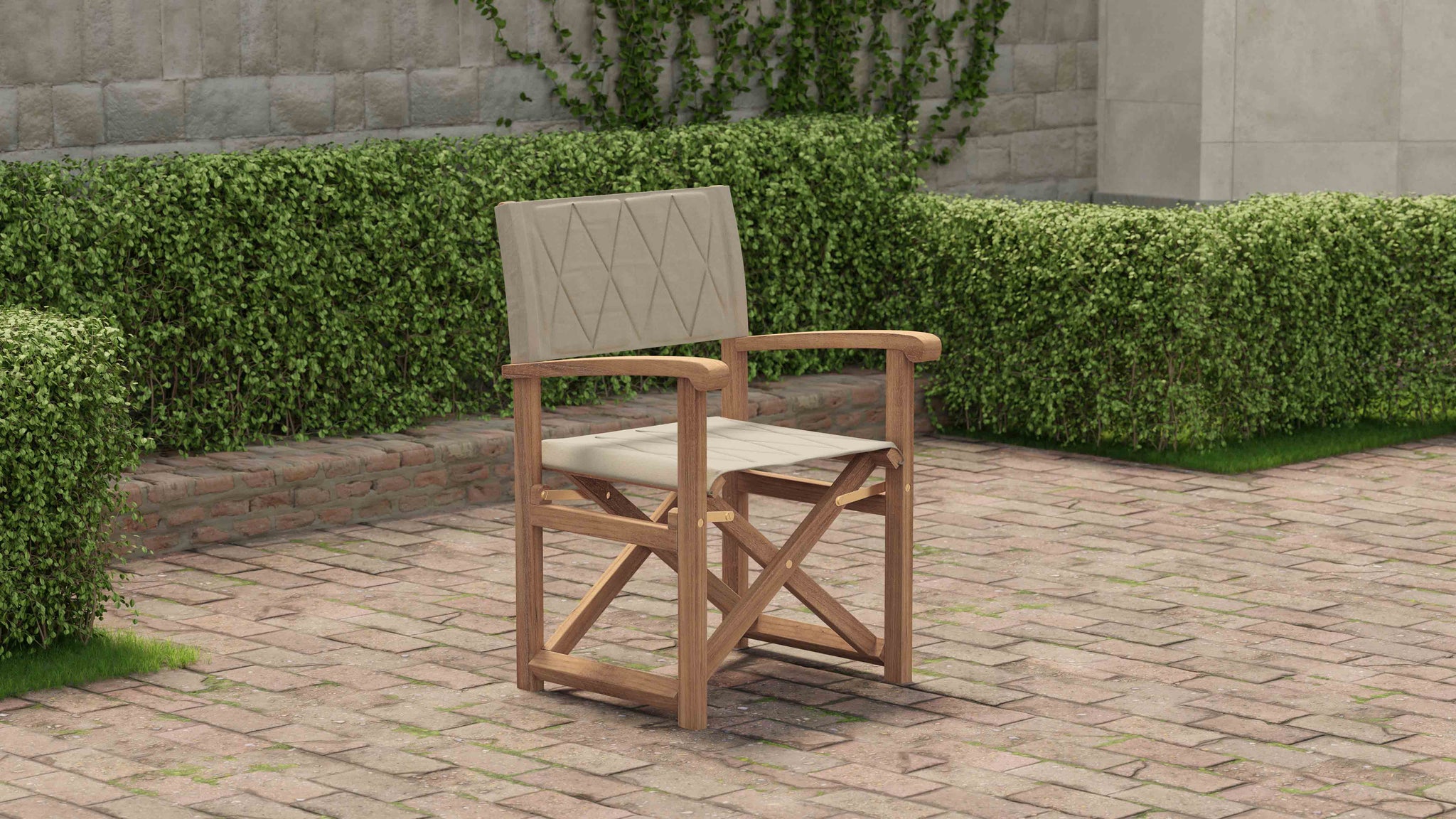 Folding Teak Directors Chair in Papyrus Side Front View