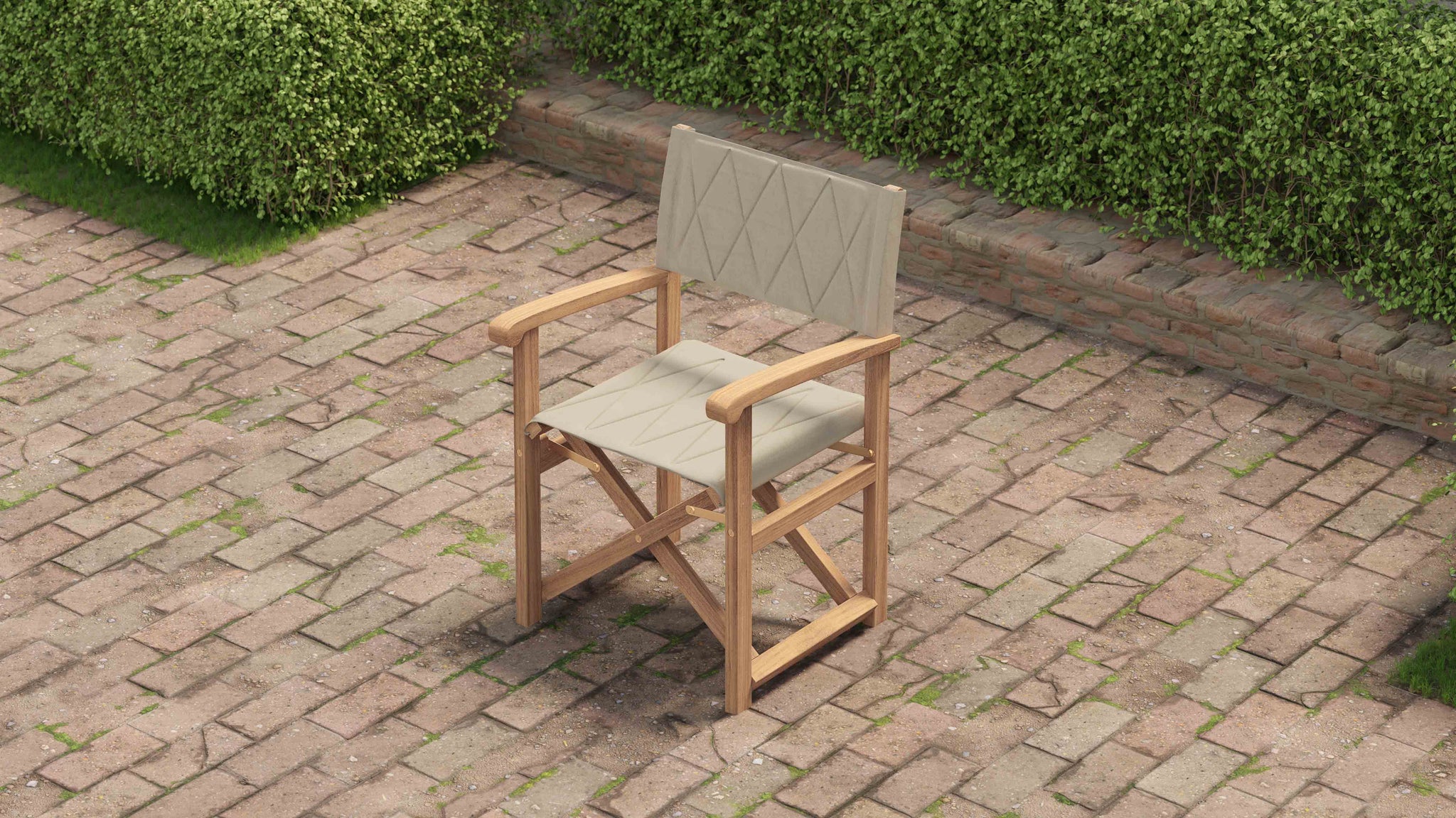 Folding Teak Directors Chair in Papyrus Overhead Perspective
