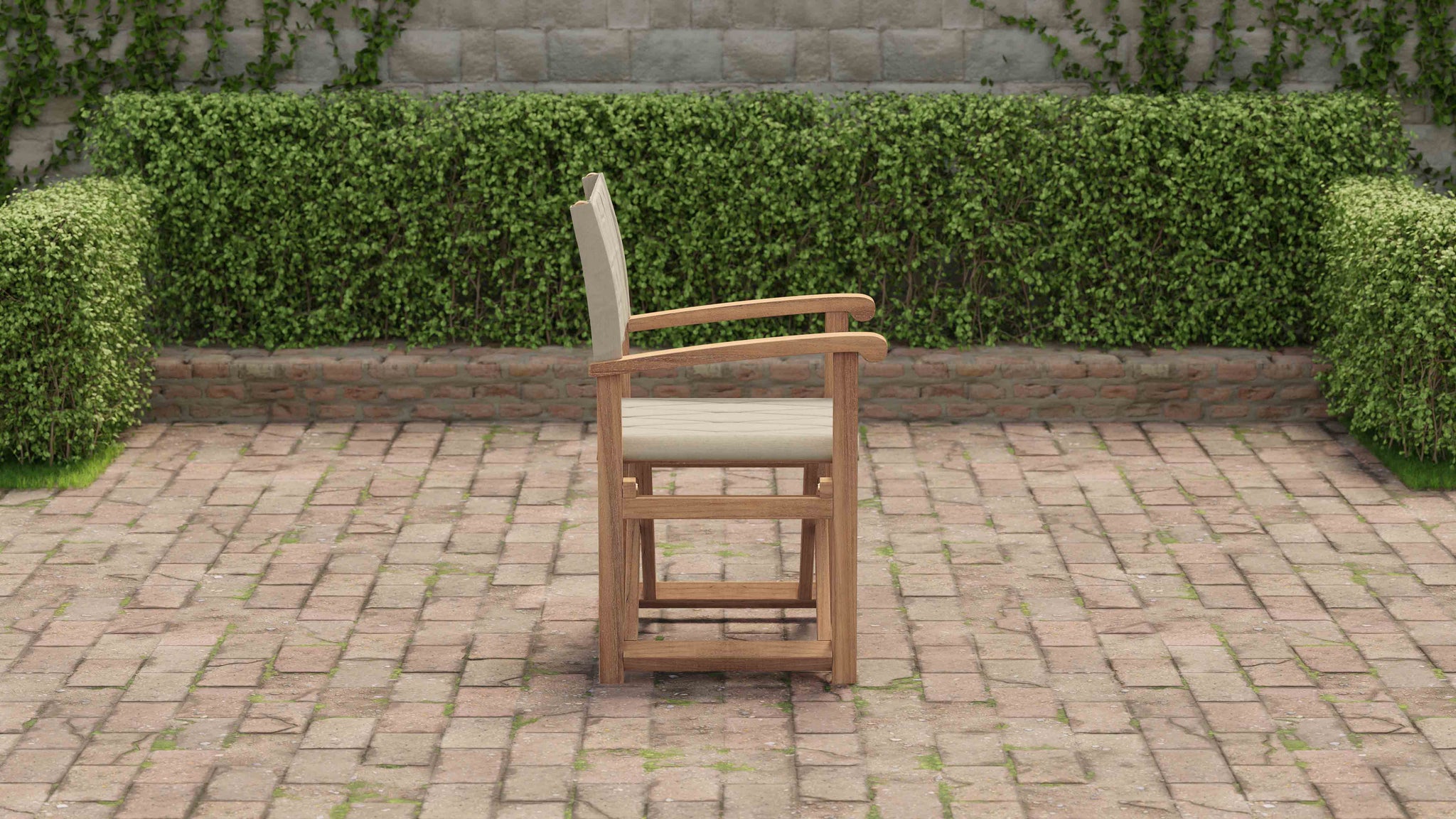 Folding Teak Directors Chair in Papyrus Side View