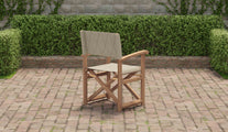 Folding Teak Directors Chair in Papyrus Side View From Back