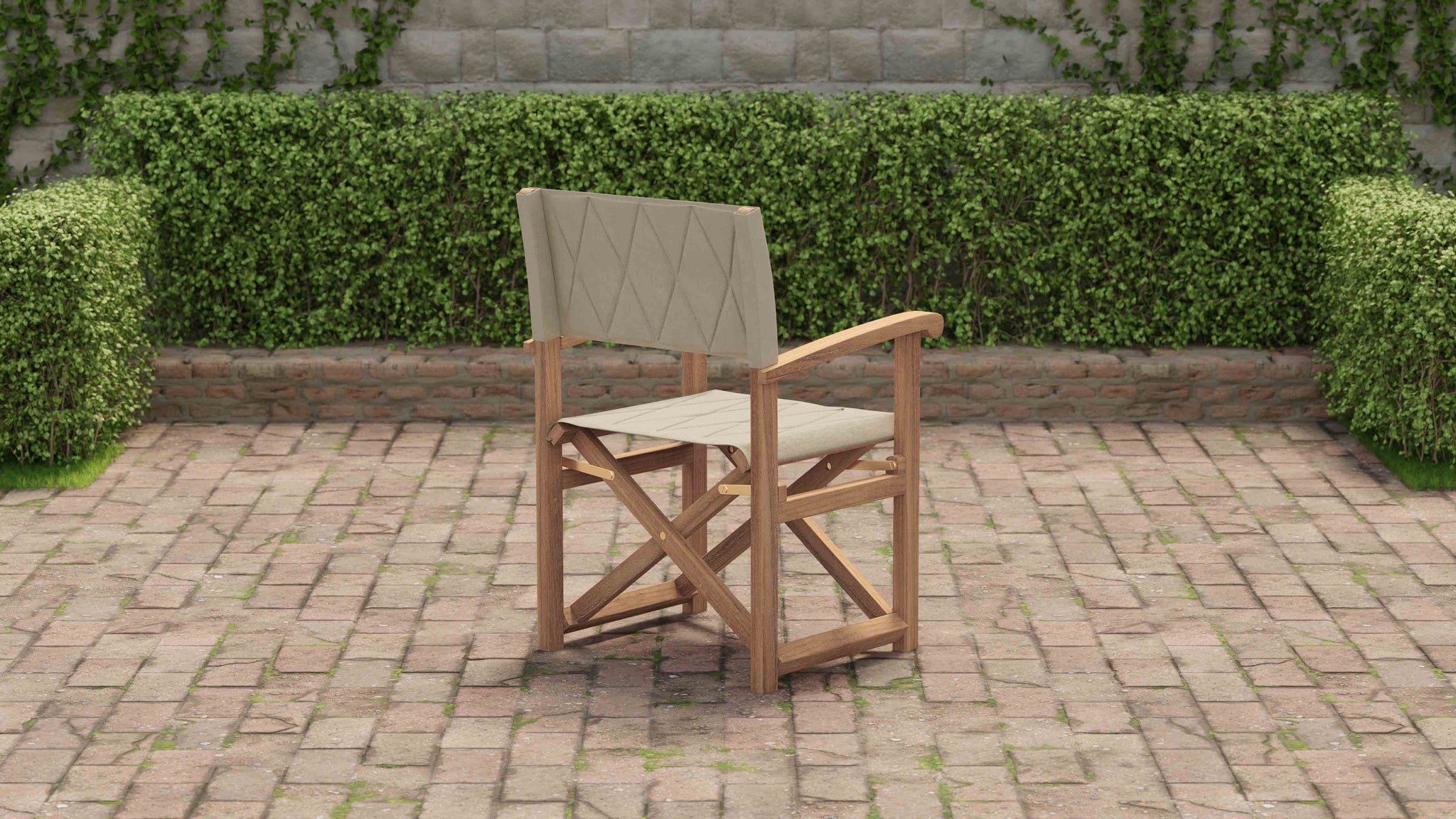 Folding Teak Directors Chair in Papyrus Side View From Back