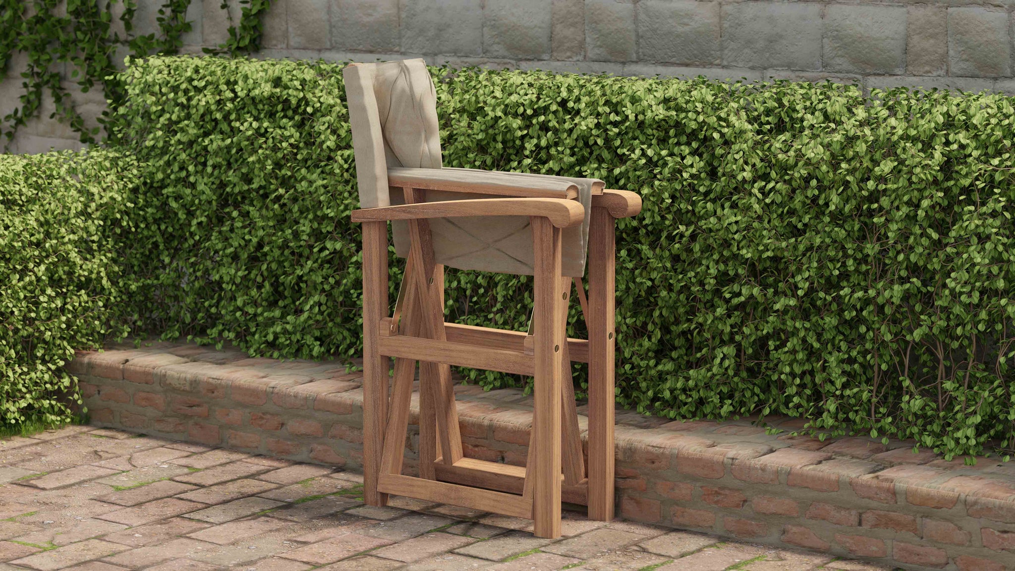 Folding Teak Directors Chair in Papyrus Folded