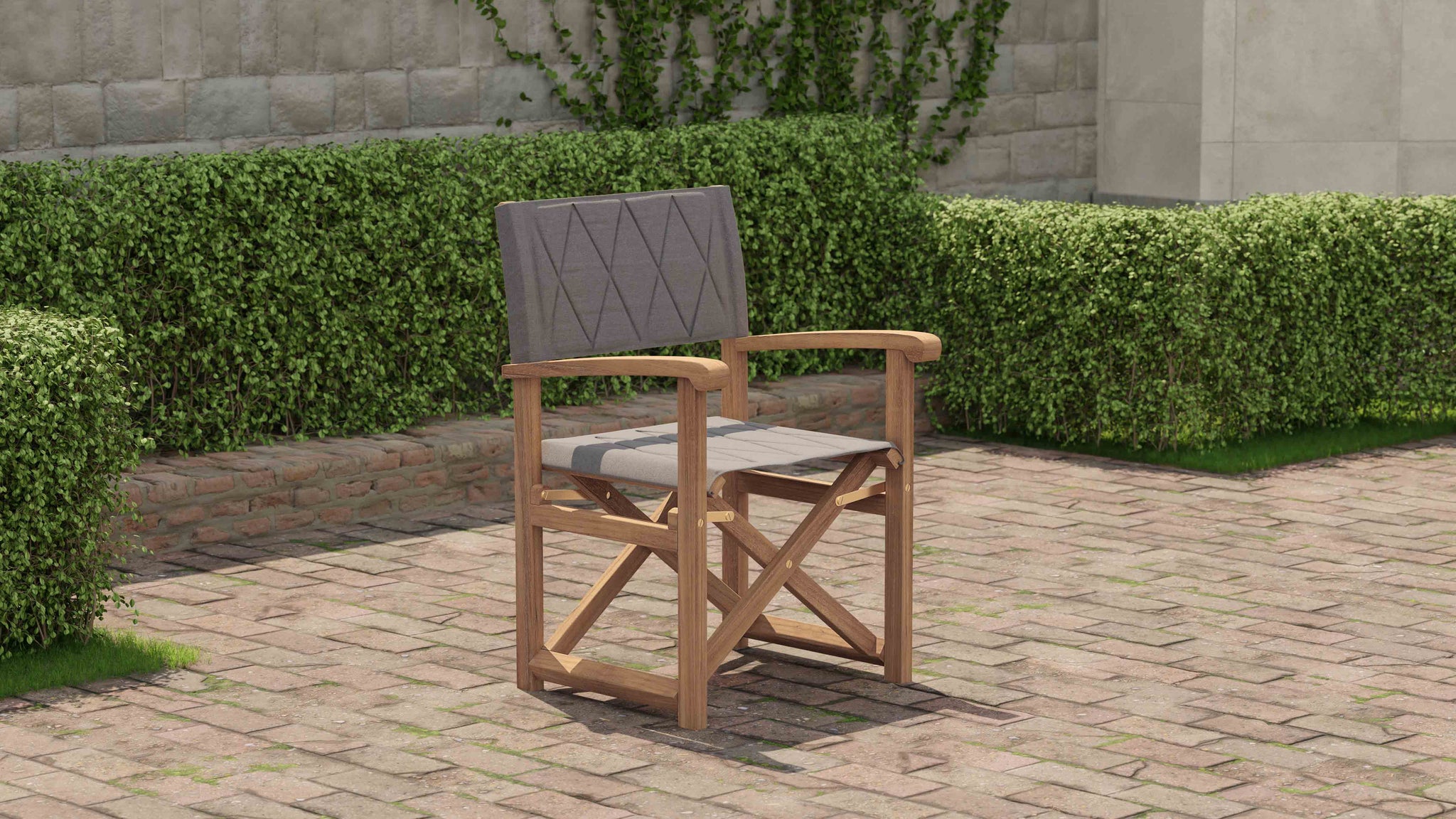 Folding Teak Directors Chair in Slate Side Front View