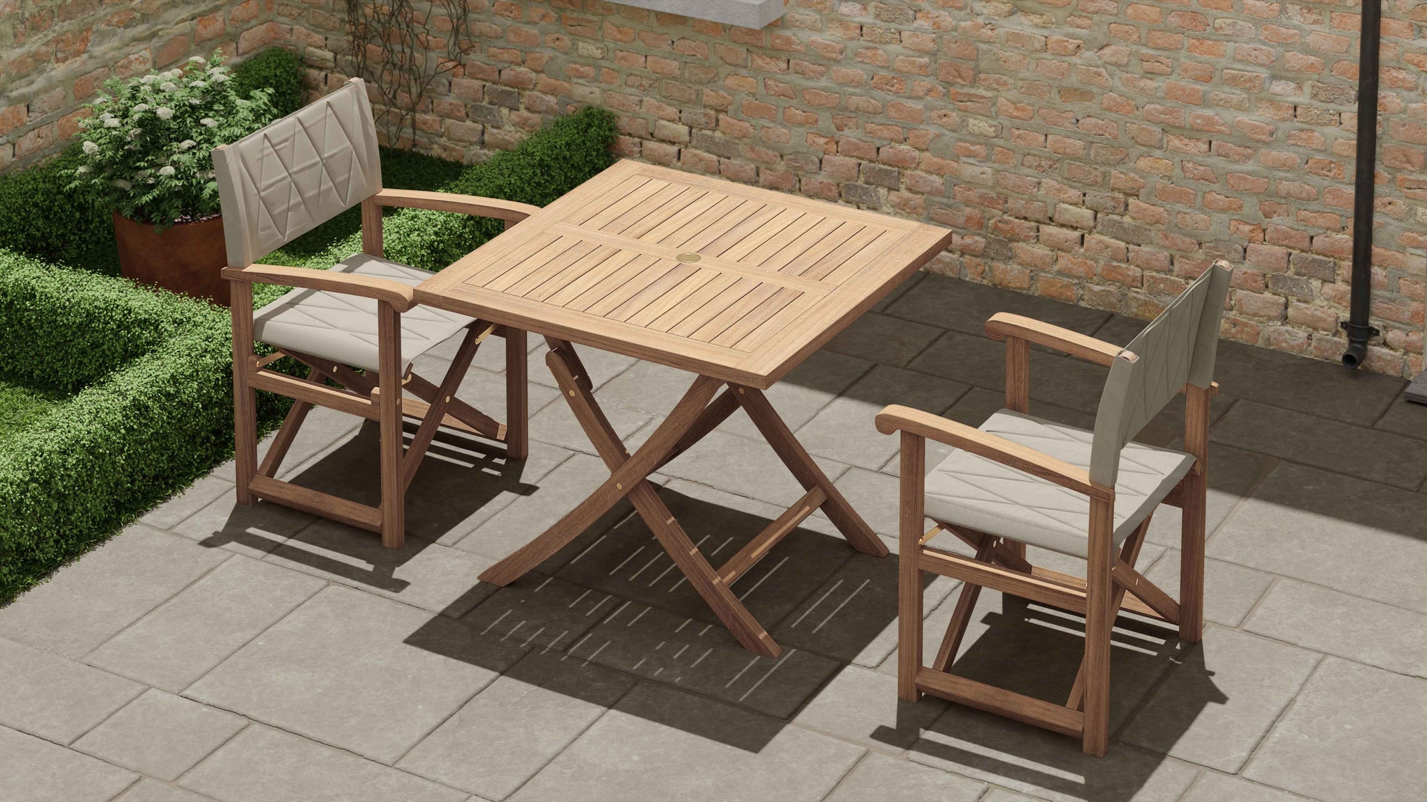 Square Teak Folding Table  with Directors chairs