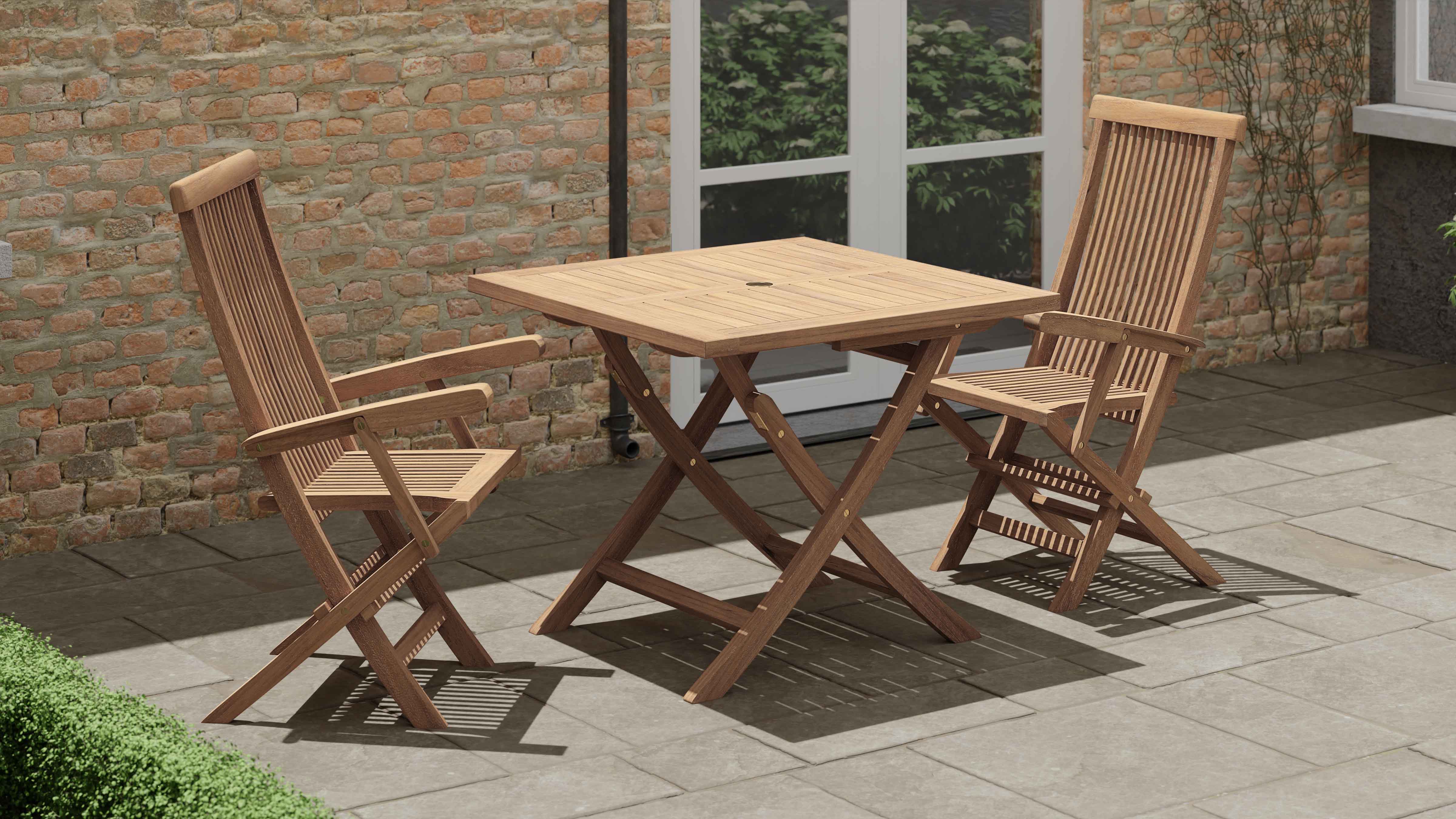 Square Teak Folding Table with Lincoln Carver Chairs