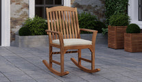 Balmoral Teak Rocking Chair Front Angled View with Ecru Cushion