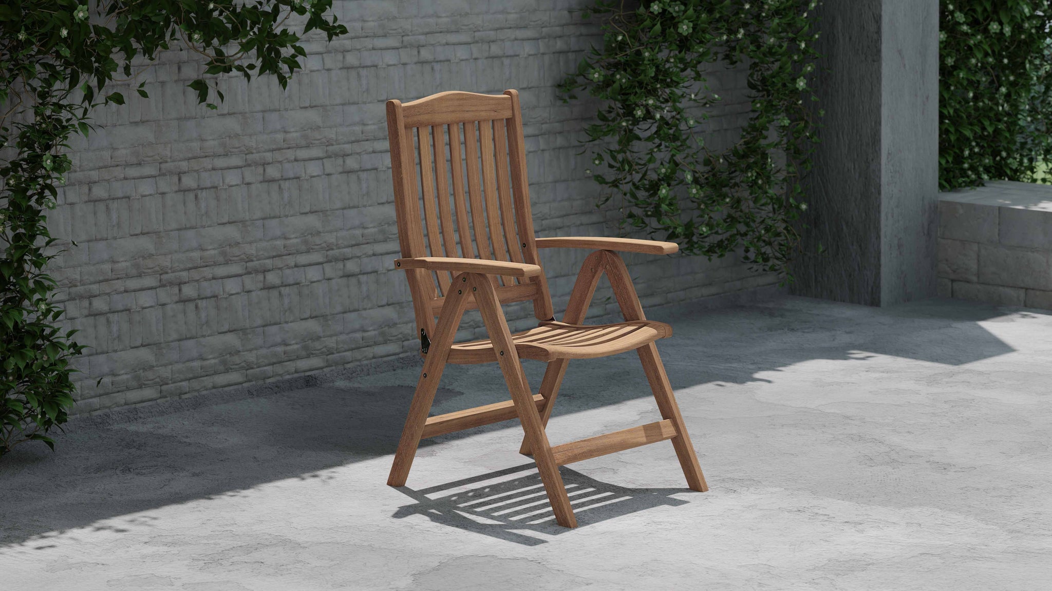 Lymington Teak Reclining & Folding Garden Chair Front Angled View